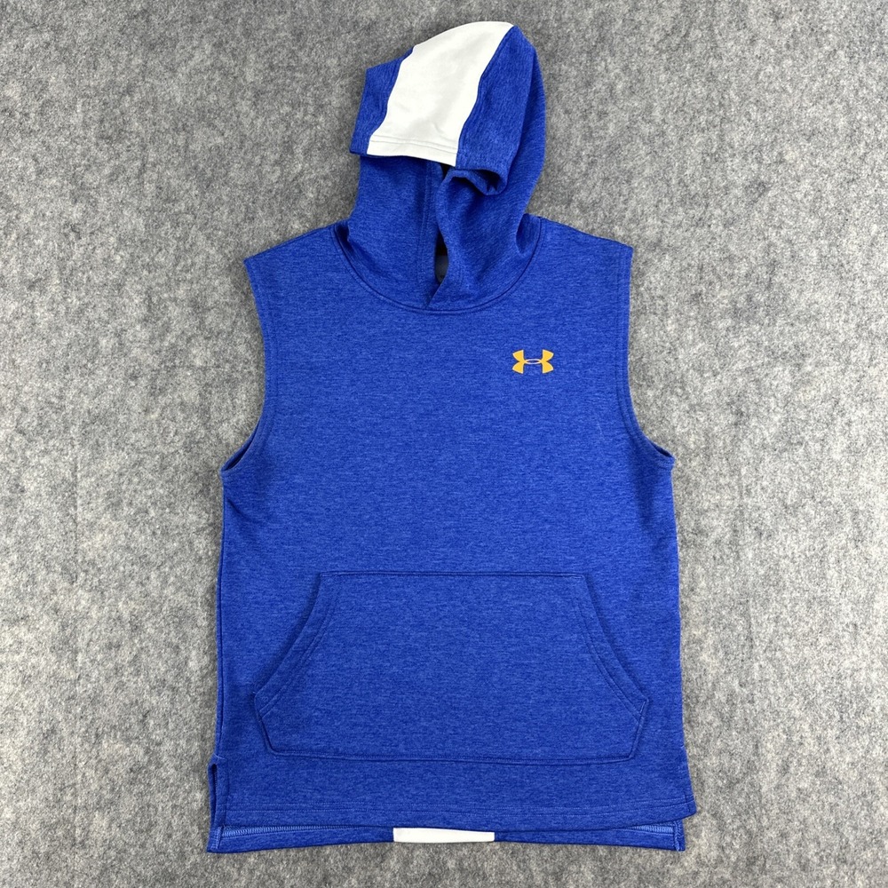 Under Armour Hooded Tank Boys L Blue Orange Spell Out Sleeveless Hoodie 1352245